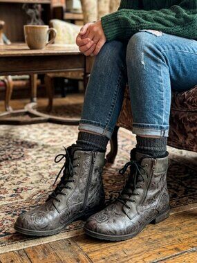 Alberto Floral Grey Lined Combat Boots